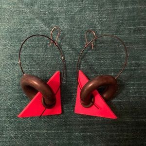 red 80’s hook earrings